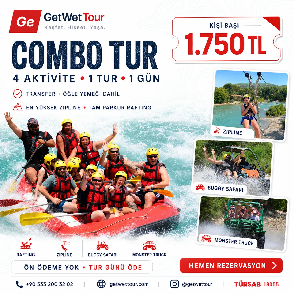 GetWetTour Combo Tur 4 aktivite kampanyası
